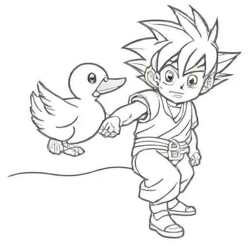Little Goku With A Duck In His Hand