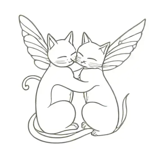 Two Cats Hug Each Other And Have A Fairy Wings On Back
