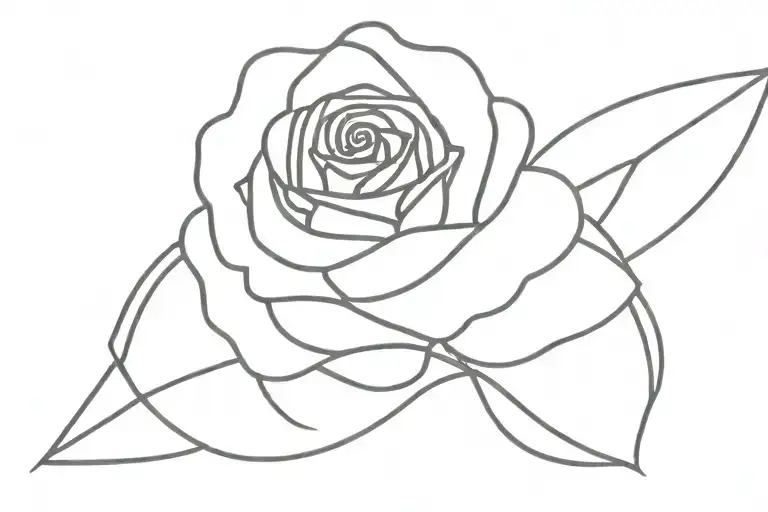Linear Tattoo Rose With The Word ''Perseverance'' Written