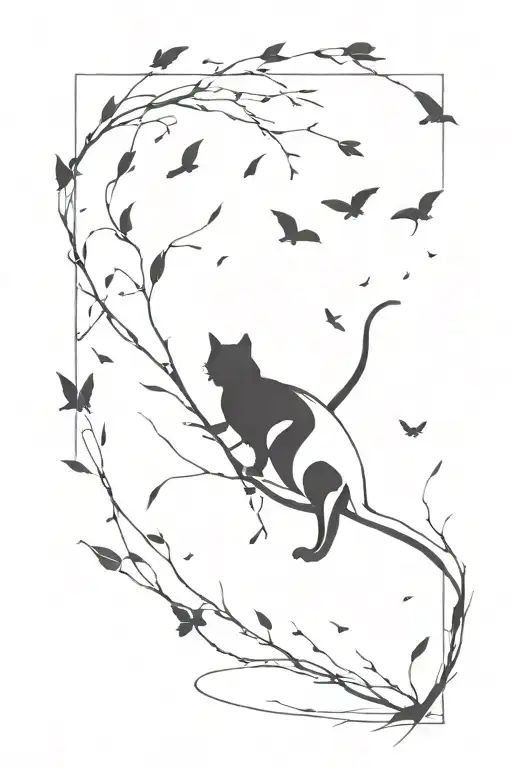 Solid Black Cat Swatting At Birds