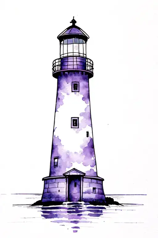 Lighthouse Watercolour Splashes Of Purpe