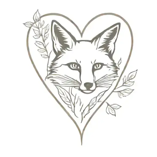 Fox In A Heart With Leaves Around It