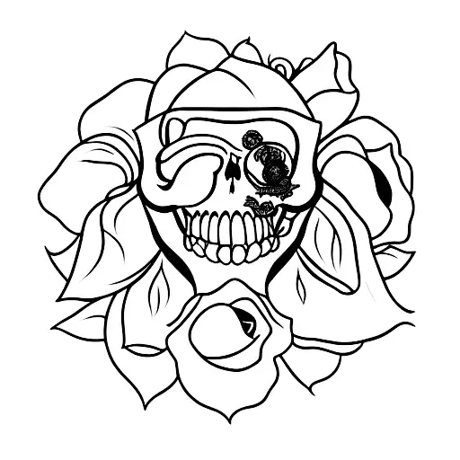 Blackbeards Flag Surrounded By Black Roses