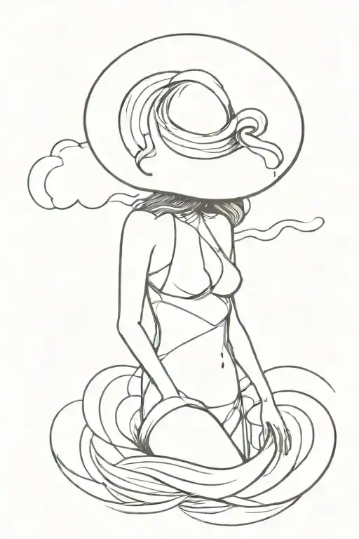 Woman In Sun Hat Floating In The Ocean Waves