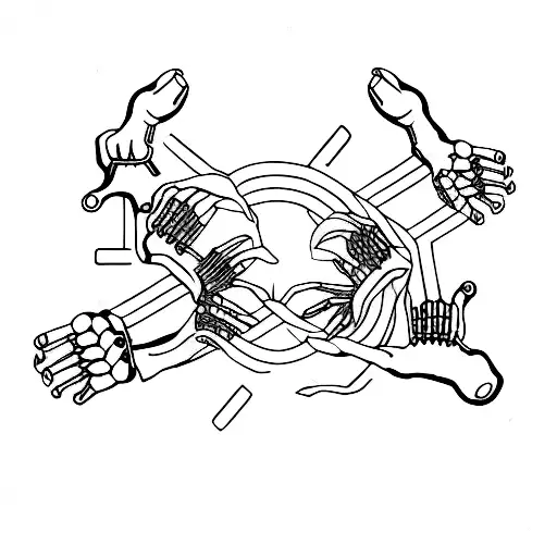 Human Hand And Skeleton Hand Reaching For Eachother Through A Portal