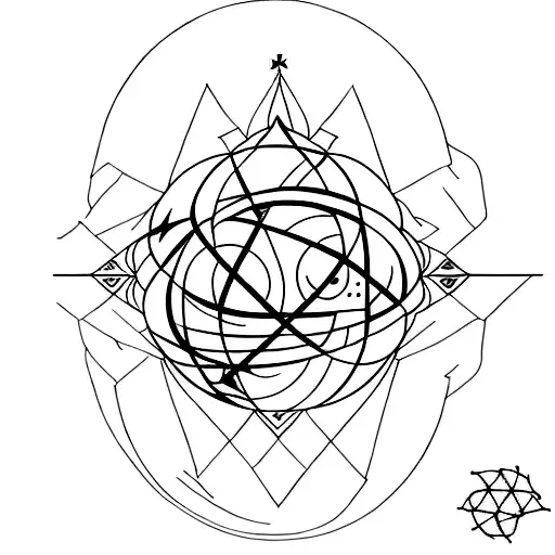 A Minimalist Tattoo Design Of A Planet With A Christian Religious Symbol Integrated Into The Design
