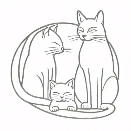 Two Cats And A Dog Sitting