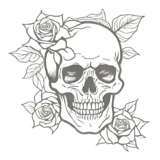 Skull Flower Tattoo In Mortal Style