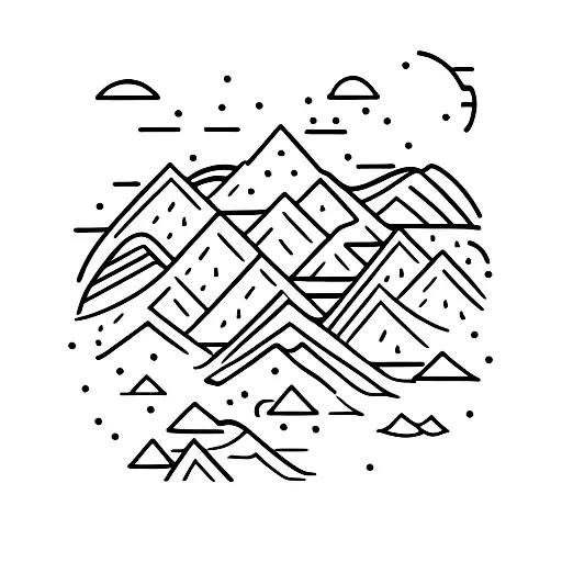 A Minimalist Tattoo Of A Mountain Range With Tiny Buildings Scattered Throughout