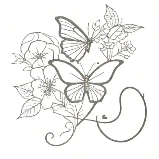 Initial J And Butterfly And Flowers