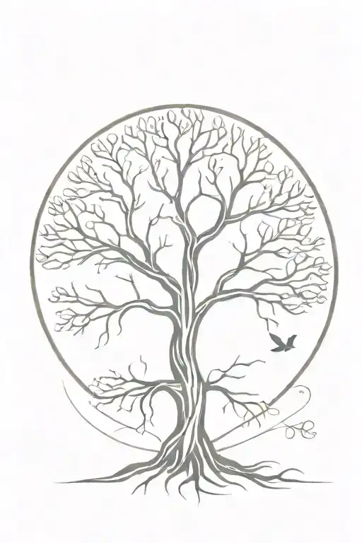 A Tattoo Of A Tree Of Life With Intricate Roots Symbolizing Mindfulness And Inspiration
