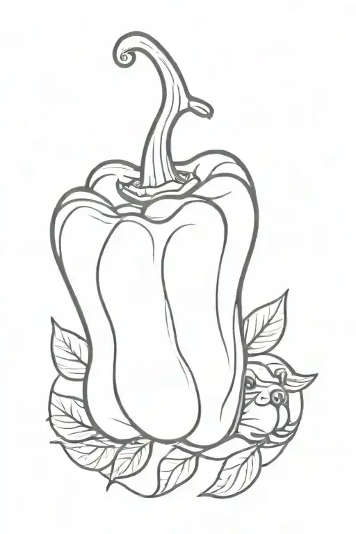 Bell Pepper With Puppy Elements In Continous Line