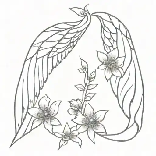 Angel Wings And Flowers Blooming