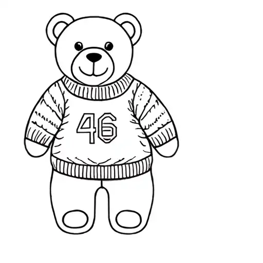 A Simplistic Line Art Teddy Bear Wearing A Jumper With The Numbers 4 6 On The Front