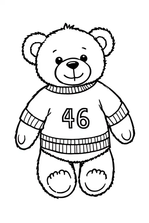 A Simplistic Line Art Teddy Bear Wearing A Jumper With The Numbers 4 6 On The Front