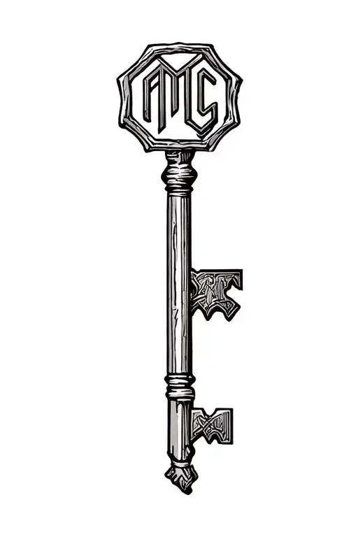 Old Key With Mg Letters At The Top Of The Key