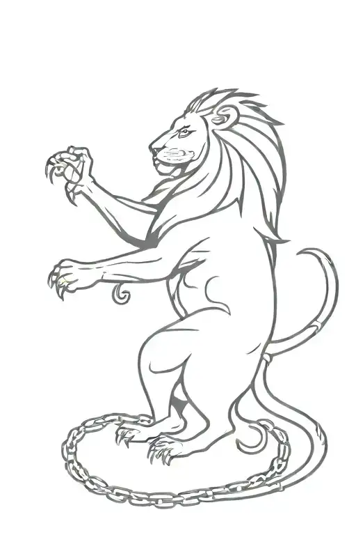 Phenix Braking A Chain Attached To The Floor And A Lion