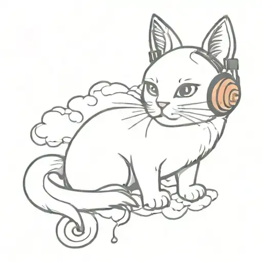 Cat Wearing Headphones Sitting On Clouds
