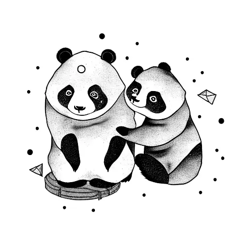A Cute Panda And Bear Sitting On Moon