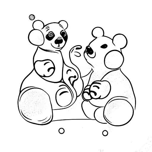Cute Panda And Bear Sitting On Moon