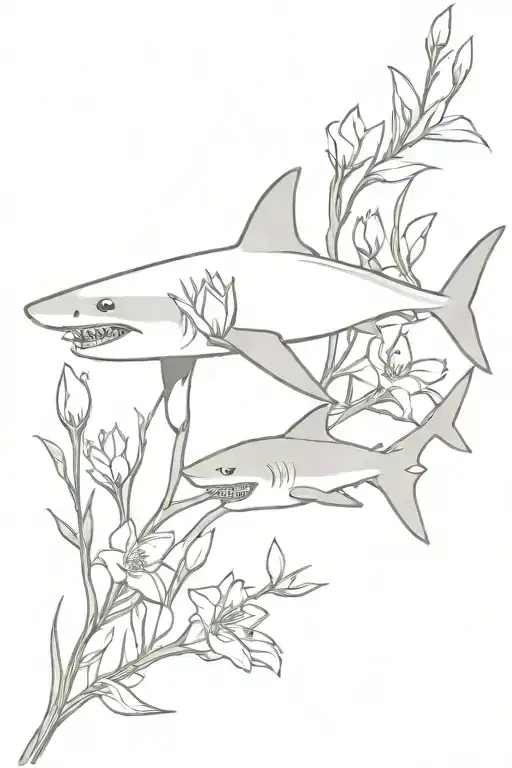 An Shark Swimming Through Vines Of Daffodil Flowers