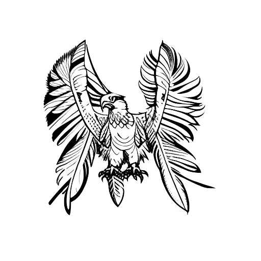 Eagle Feathers Along The Arms To The Shoulder
