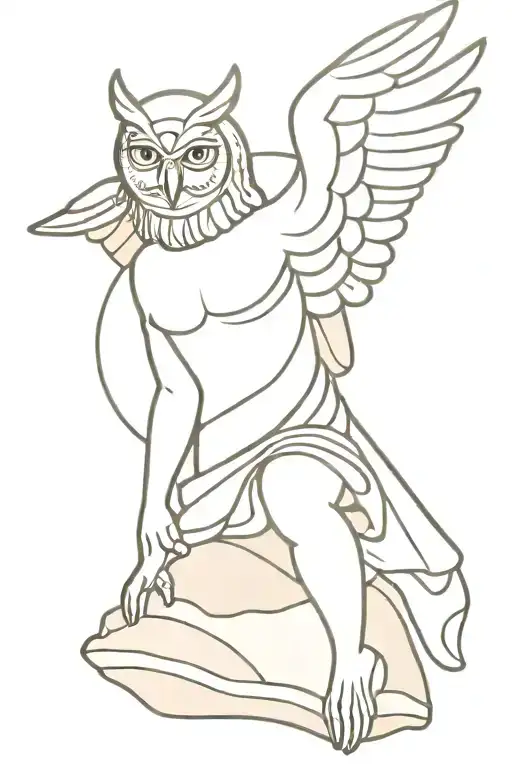 Greek Statue And Owl Flying