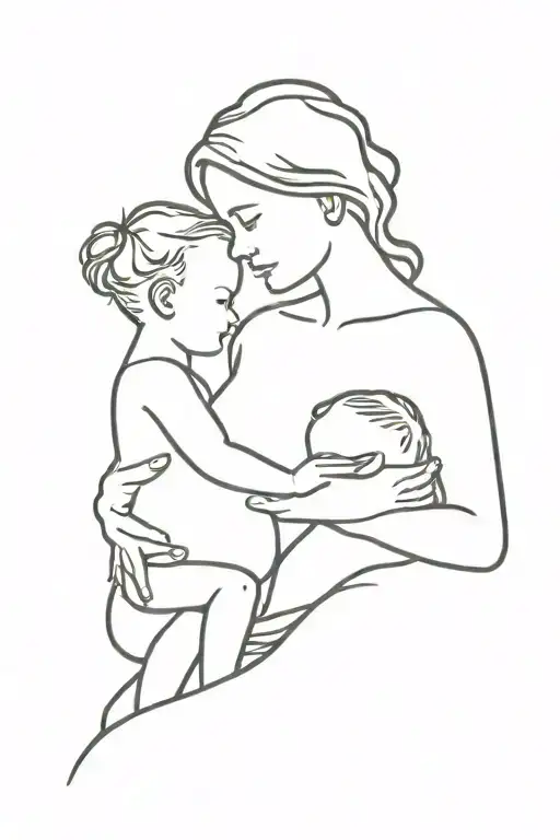 A Mother With Her Baby And A Big Daughter Silhouette