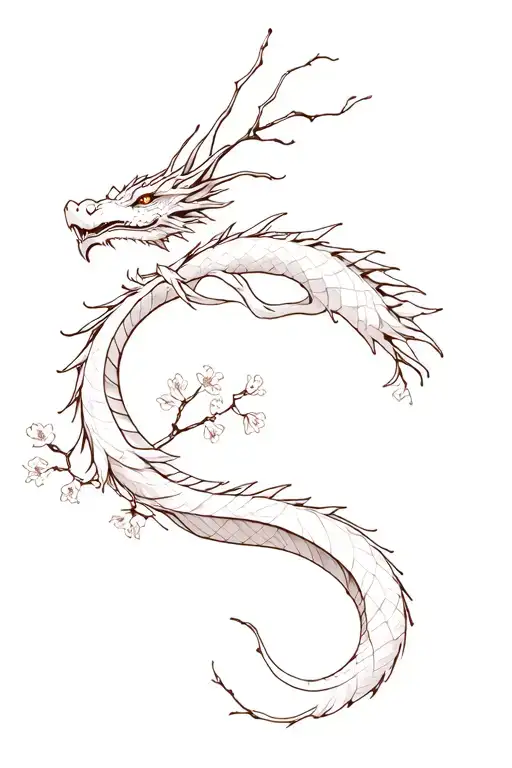 Dragon Wrapped With Cherry Blossom Branch