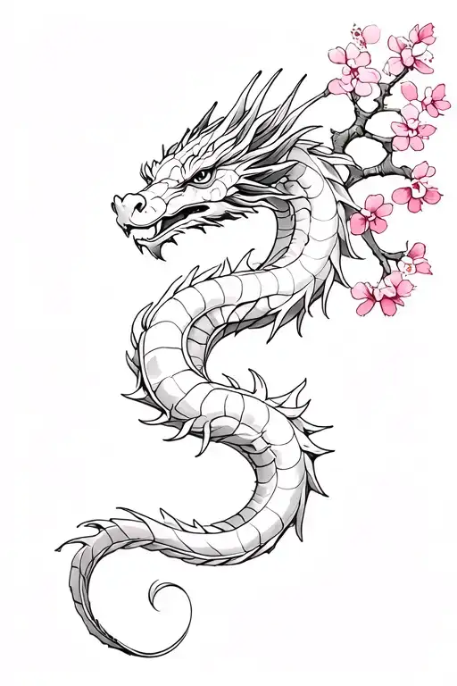 Dragon Wrapped With Cherry Blossom Branch