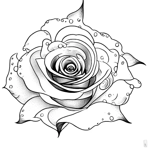 A Dotwork Tattoo Of A Rose With A Watercolor Effect Dripping Down The Petals