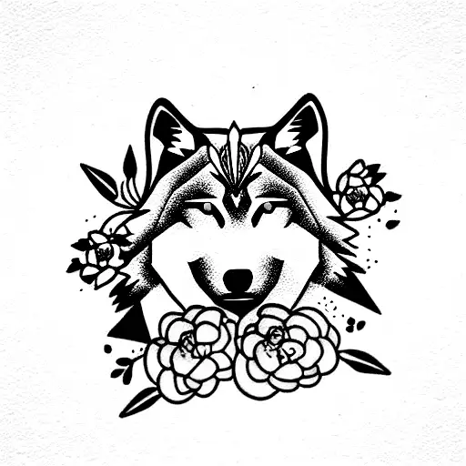 Wolf On Mountain With Flowers And River