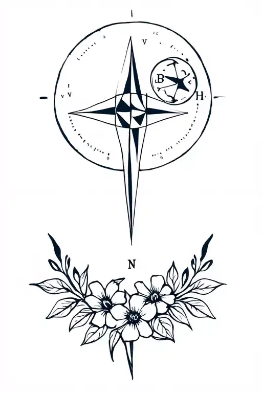 Compass Flowers And Moon