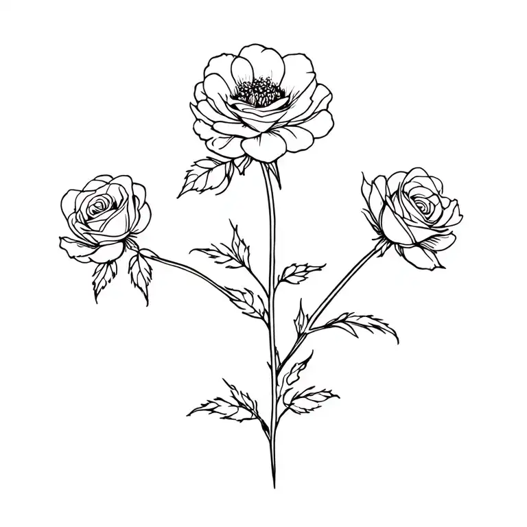 A Cosmos Flower With Three Blooming Roses