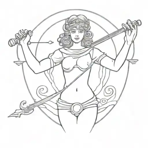 Themis In A Mantle With Scales And A Sword In Her Hands