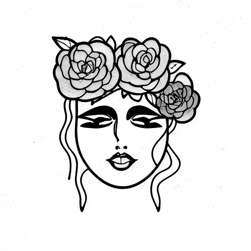 Blushing Woman Face With Flowers And Line Work