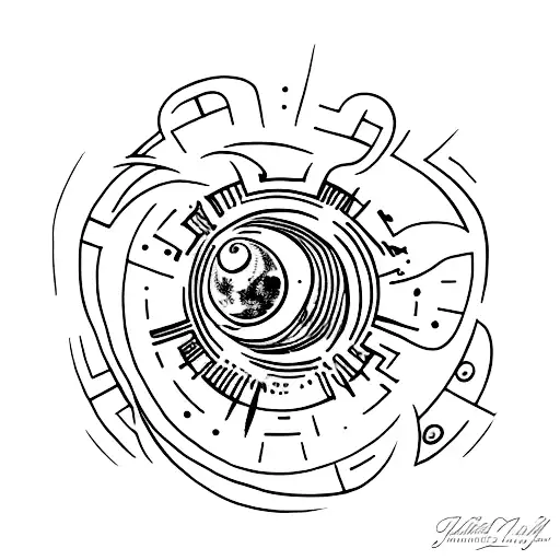 A Minimalist Tattoo Of A Stylized Moon With Van Gogh's Signature Incorporated Into The Design