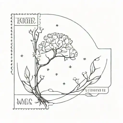 Floer Of The Maga Tree Inside A Postage Stamp With The Aries Constellation Above The Stamp