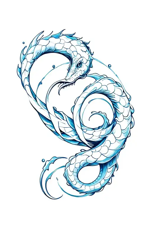Sea Serpent Intertwined With Water Waves