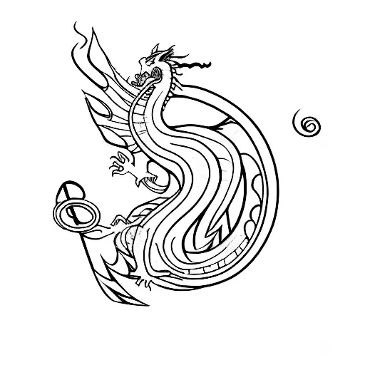 A Minimalist Tattoo Of A Dragon Composed Of Musical Notes