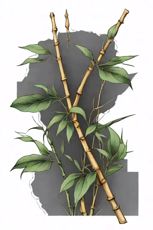Thin Bamboo Sticks With Leaves On Top