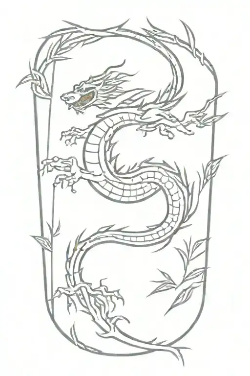 Thin Bamboo Sticks With A Traditional Japanese Dragon Flying Up