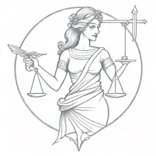 Themis In A Mantle With Scales And A Sword In Her Hands