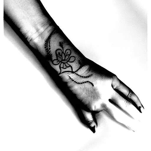 Female Floral Hand Bracelet With Rudraksh And Mahadev