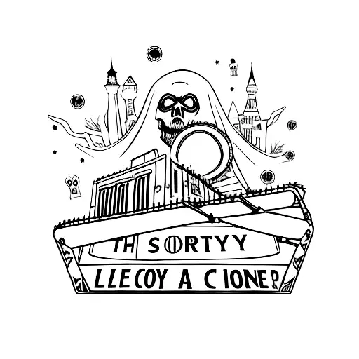 A Horror Themed Roller Coaster Cart With Spooky Elements And A Vegas Sign In The Background