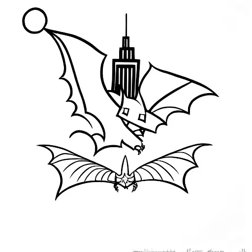 A Minimalist Tattoo Of A Bat Flying Over The Chicago Skyline