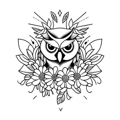 A Minimalist Tattoo Of An Owl Holding A Bouquet Of Molly's Favorite Flowers