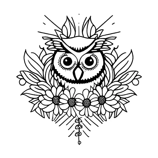 A Minimalist Tattoo Of An Owl Holding A Bouquet Of Molly's Favorite Flowers