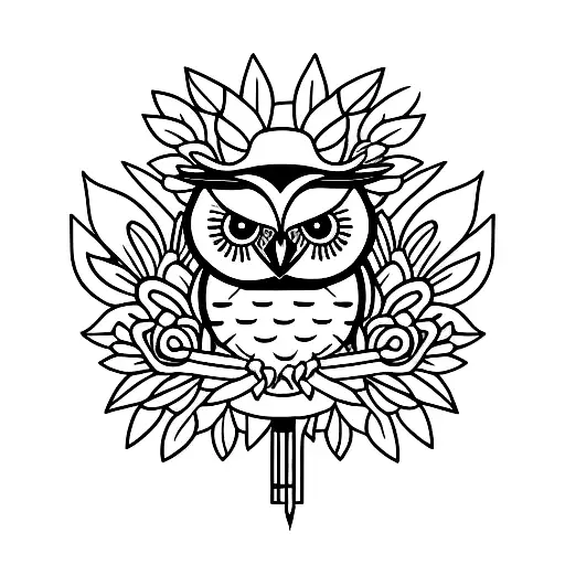 A Minimalist Tattoo Of An Owl Holding A Bouquet Of Molly's Favorite Flowers