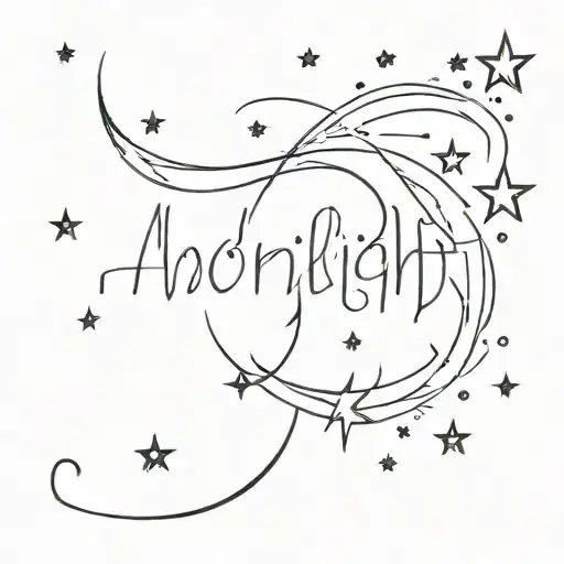 The Word Moonlight With Stars And Hearts